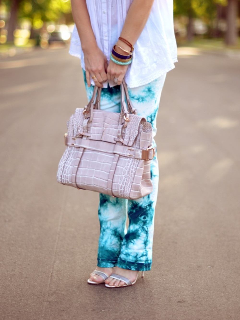 Kooba Bag Sabrina Blush Pink Croc-Print Tote Crocodile Gossip Girl purse NWT - Picture 8 of 16